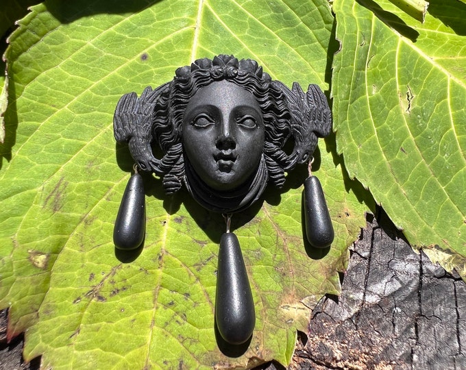 Black Lava Cameo, Lava Cameo, Gold Lava Cameo, Vintage Lava Cameo