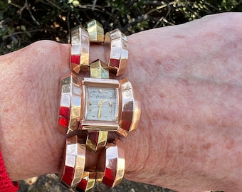 Rose Gold Chunky Link Watch, Gold Retro Watch, Chunky Link Watch, Chunky Link Bracelet