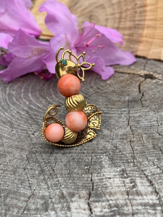 Gold and Coral Snail Brooch, Coral Snail Brooch, … - image 4