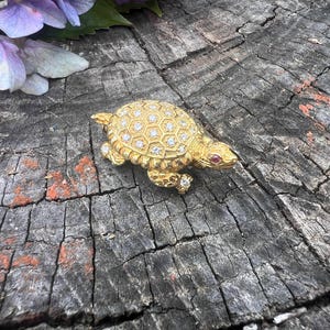 Diamond Turtle Pin, Gold Tortoise, Gold Turtle Brooch, Diamond Turtle Brooch, Turtle Jewelry
