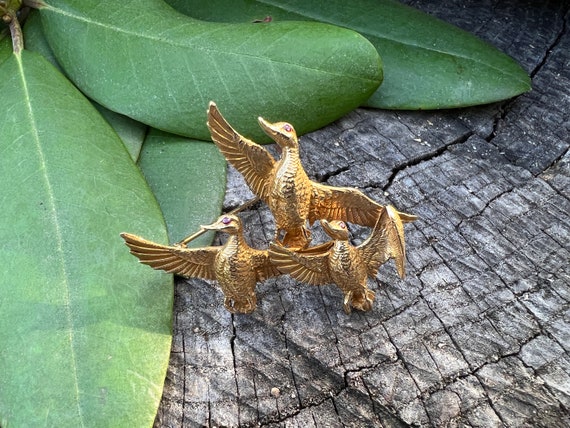 Geese Brooch, Bird Brooch, Gold Bird Brooch, Gold Goo… - Gem