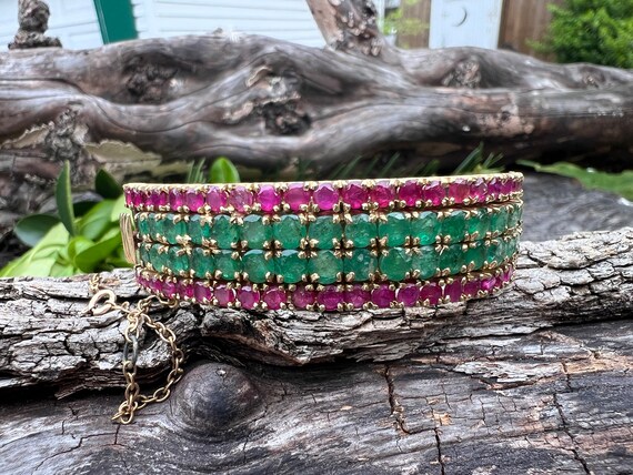 Ruby and Emerald Bangle, Wide Ruby Bangle, Wide E… - image 3