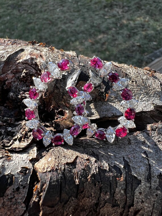 Gold Ruby Earrings, Ruby Drop Earrings, Ruby Diam… - image 10