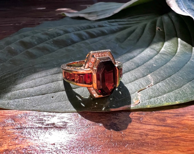 Garnet Cocktail Ring, Baguette Garnet Ring, Red Garnet Cocktail Ring, Red Garnet Ring, January Birthstone
