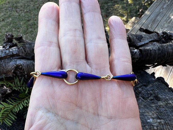 Blue Enamel Bracelet, Blue Enamel and Gold Bracel… - image 3