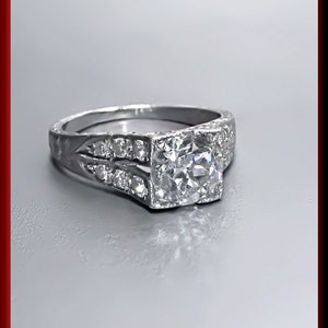 Art Deco Diamond Engagement Ring Antique Diamond Engagement Ring with Old European Cut Diamond Platinum Wedding Ring - ER 456S