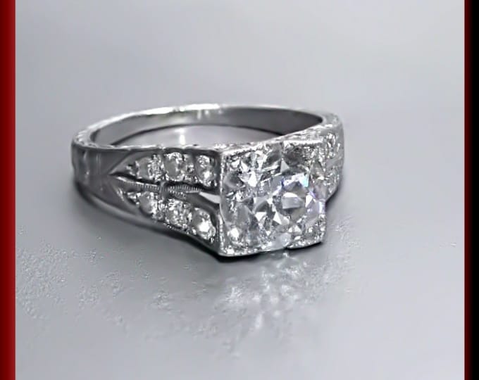 Art Deco Diamond Engagement Ring Antique Diamond Engagement Ring with Old European Cut Diamond Platinum Wedding Ring - ER 456S