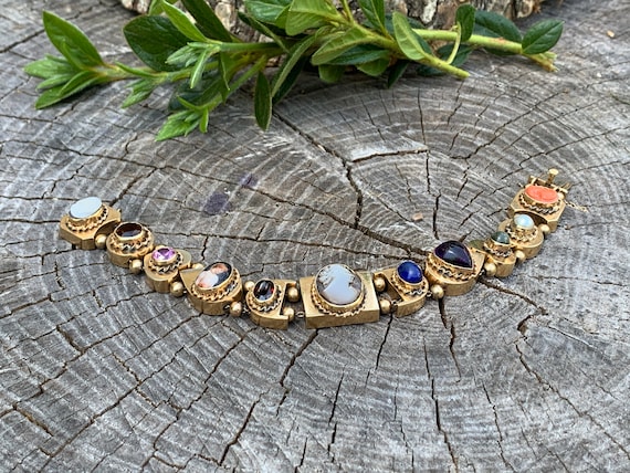 Yellow Gold Slide Bracelet Multi Stone Charm Bracelet Yellow