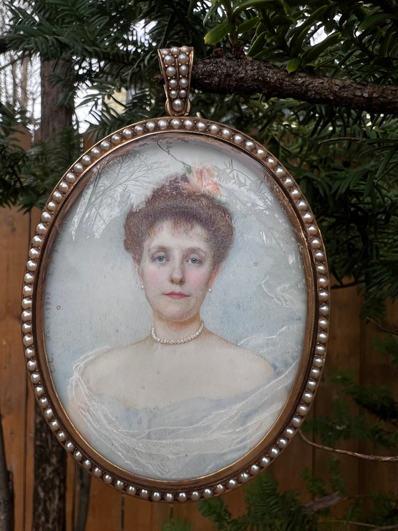 Victorian Portrait Pendant, Hand Painted Pendant,… - image 10