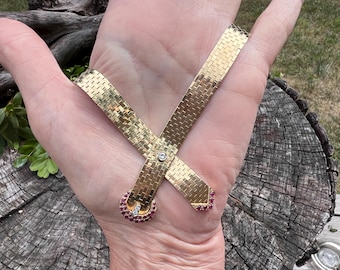 Retro Diamond & Ruby Buckle Necklace, Diamond Buckle Chain, Gold Buckle Chain, Ruby Buckle Chain,  Gold Choker, Wide Gold Choker