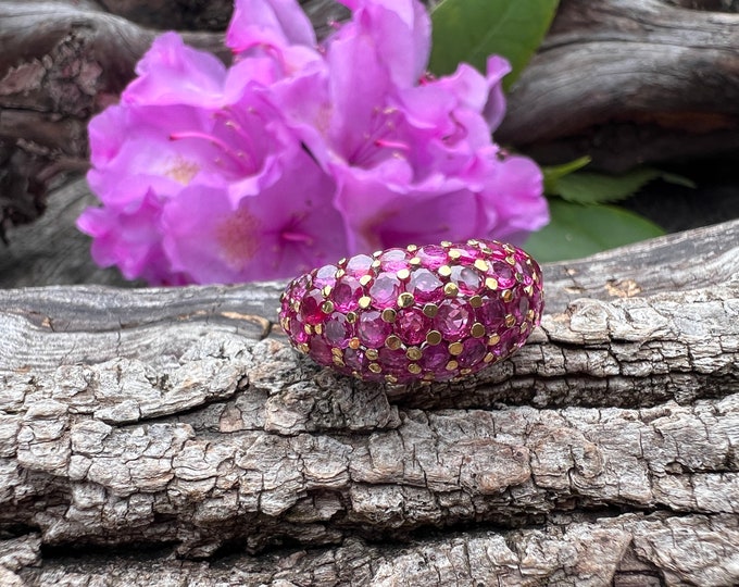 Wide Gold Ruby Band, Ruby Dome Band, Wide Ruby Ring,   July Brithstone Ring