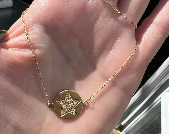 Diamond Star Necklace, Gold Star Pendant, Star Jewelry