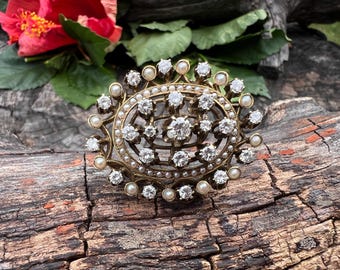 Diamond Oval Pin, Diamond and Pearl Oval Pin, Diamond Oval Pendant