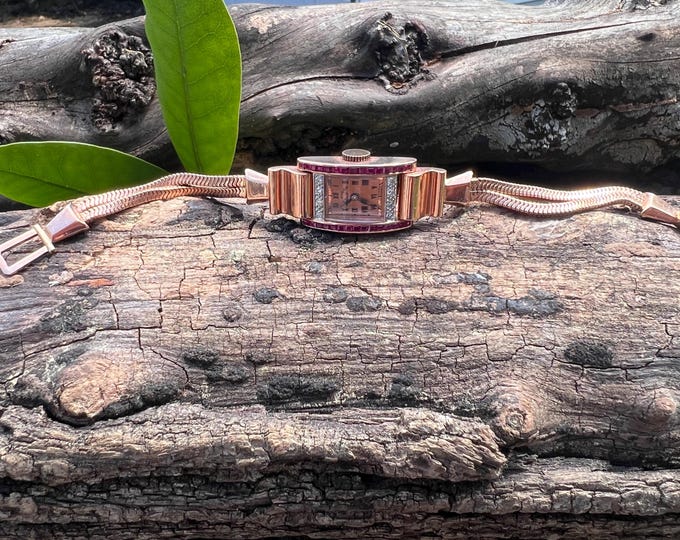Retro Ruby Watch, Diamond Watch, Ruby Wrist Watch