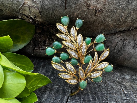 Jade Flower Brooch, Diamond Flower Brooch, Jade Flower, Gold Flower, Diamond Flower, Floral Brooch, Brooch Bouquet, Flower Pin