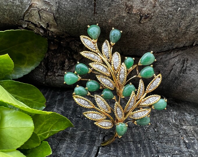 Jade Flower Brooch, Diamond Flower Brooch, Jade Flower, Gold Flower, Diamond Flower, Floral Brooch, Brooch Bouquet, Flower Pin