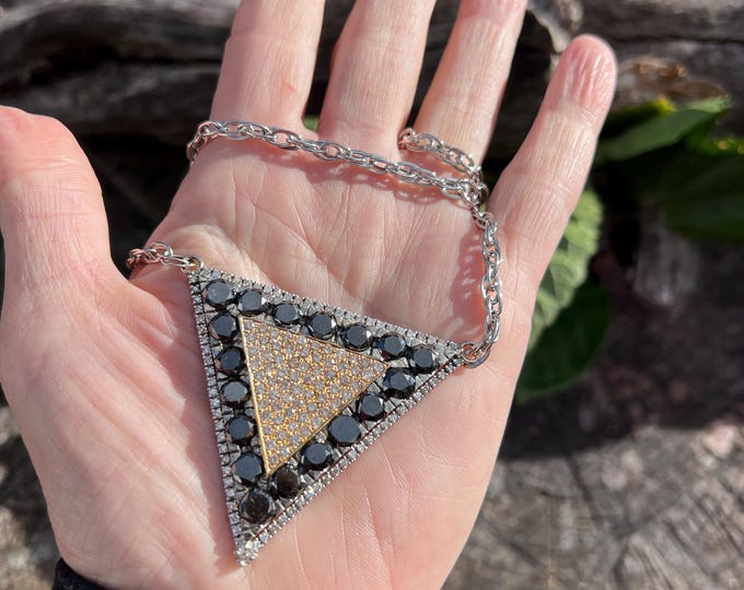 Black Diamond Pendant, Multi Color Diamond Pendant, Black Diamond Triangle Pendant