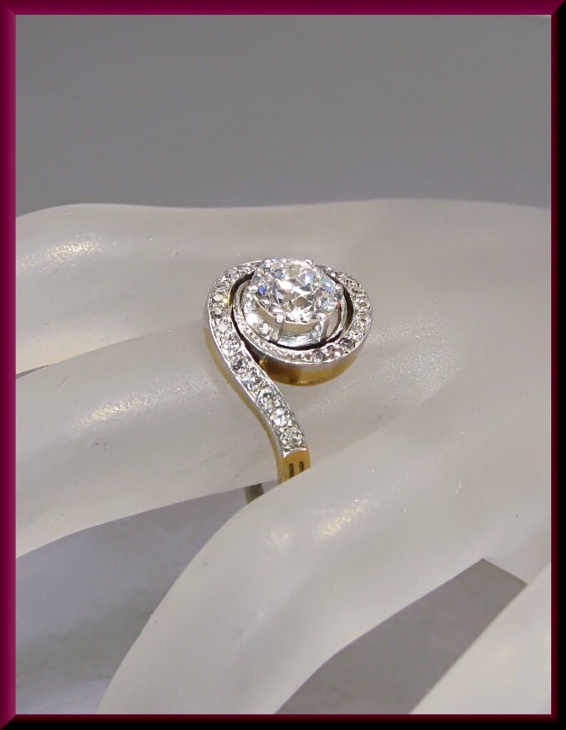 Antique Diamond Engagement Ring Edwardian Engagement Ring with Old European Cut Diamond Platinum and 14K Yellow Gold Wedding Ring - ER 526S image 4