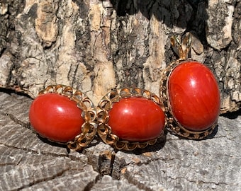 Coral Pendant, Coral Set, Coral Earring, Coral Earrings, Coral Earrings