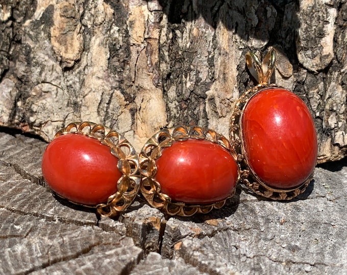 Coral Pendant, Coral Set, Coral Earring, Coral Earrings, Coral Earrings