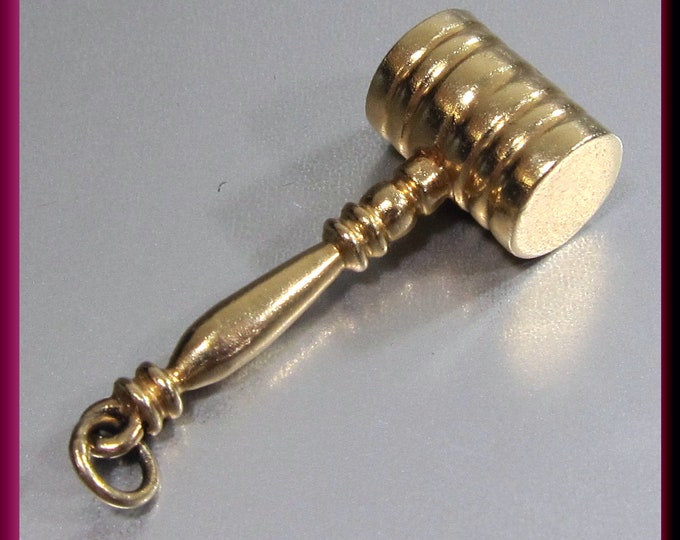 14K Yellow Gold Judge's Gavel Charm or Pendant Gift for Her