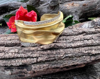 Vintage 18K Gold Diamond Cuff Bangle: Thomas Cherin Designer Bracelet