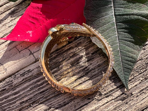 Vintage 18k Gold Diamond Alligator Bangle Bracele… - image 3