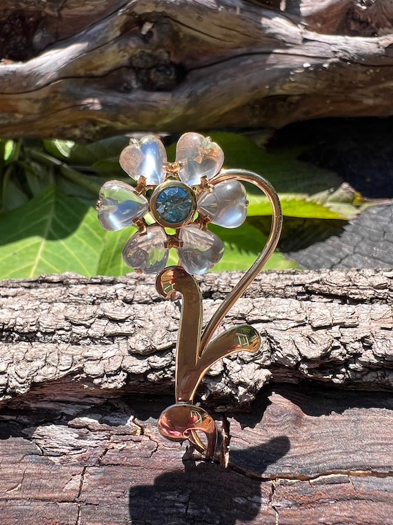 Moonstone Brooch, Moonstone Flower Pin, Moonstone Flower, Moonstone Jewelry