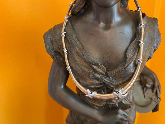 Diamond "X" Choker, Chunky Gold Choker, Wide Gold… - image 10