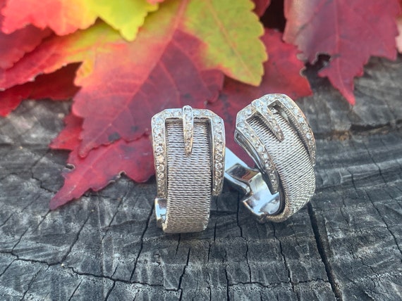 White Gold Buckle Earring, Gold Buckle Earring, D… - image 7
