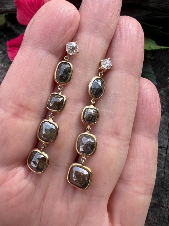 Black Diamond Dangle Earring, Diamond Dangle Earr… - image 4