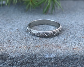 Art Deco Wedding Band, White Gold Band,  Vintage Wedding Band,  Antique Eternity Band