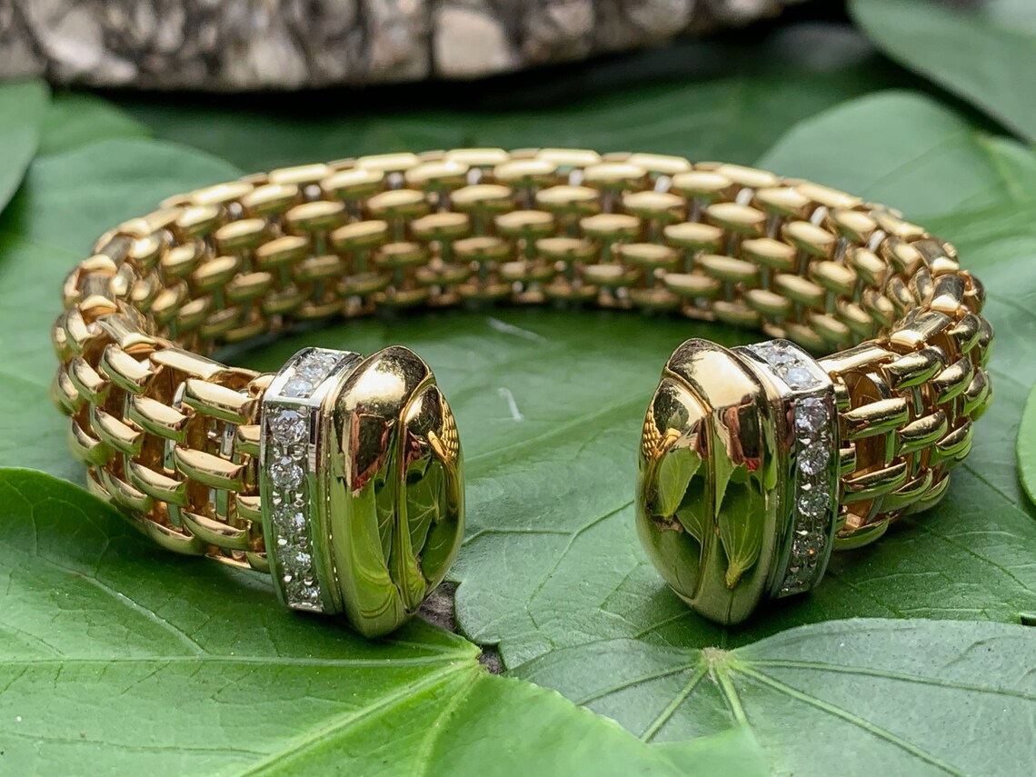 Wide Gold Bangle Wide Diamond Bangle Gold Diamond Bangle Etsy