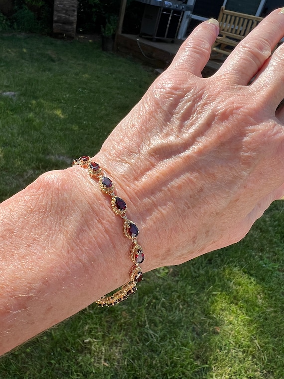 Yellow Gold Garnet  Bracelet, Garnet Bracelet, Gar