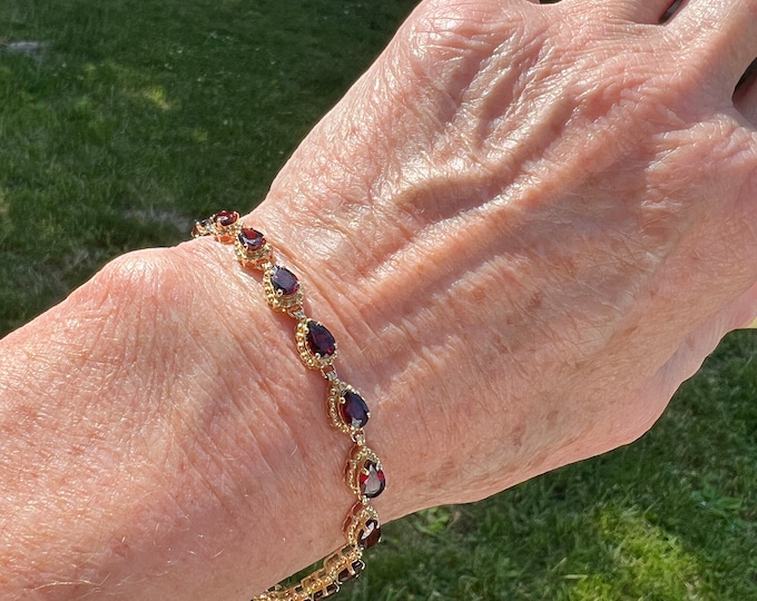 Yellow Gold Garnet  Bracelet, Garnet Bracelet, Garnet Bangle, Turquoise Bangle,
