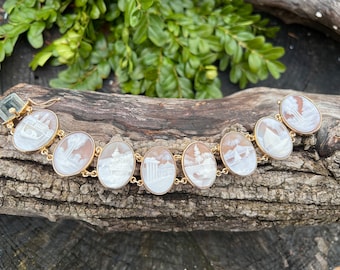 Gold Cameo Bracelet, Vintage Cameo Bracelet, Cameo Bracelet,  Statement Bracelet