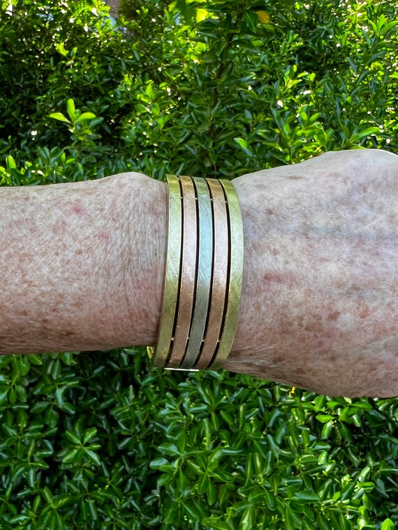 Tri Color Gold Bangle, Wide Gold Bracelet, Gold W… - image 8