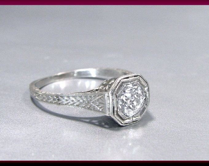 Antique Diamond Engagement Ring Art Deco Diamond Engagement Ring with Old Mine Cut Diamond Platinum Wedding Ring  - ER 607M