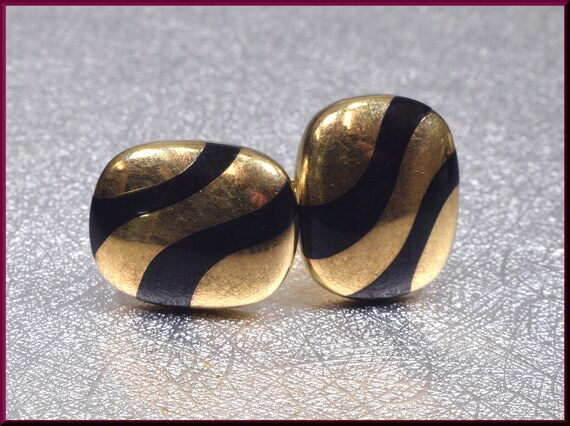 Enamel Cufflinks Gold Cufflinks Black Enamel Cuff… - image 3