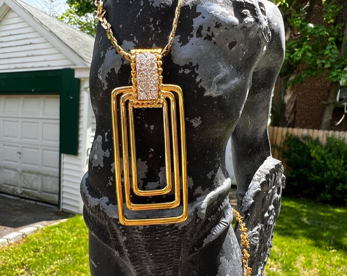 Diamond Rectangle, Geometric Pendant, Gold Diamond Pendant