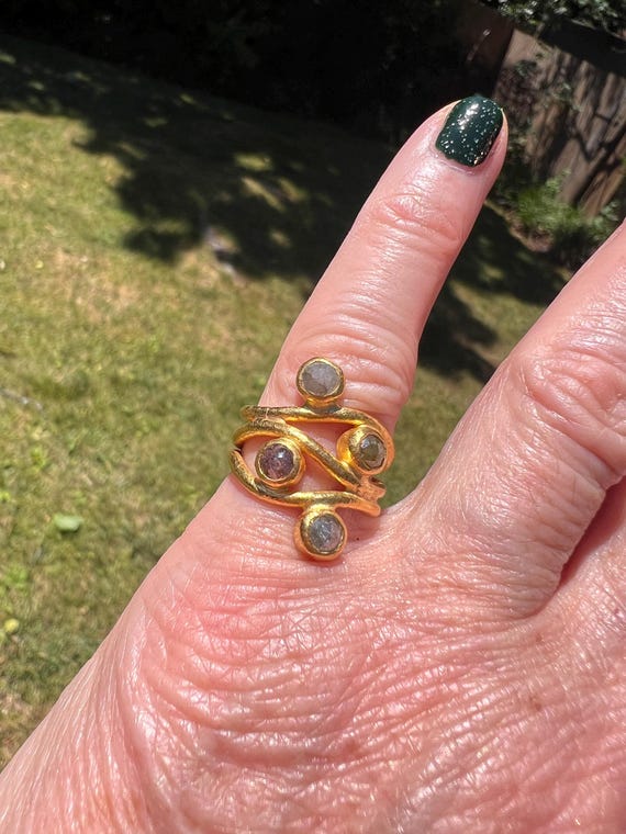 Rose Cut Black Diamond Ring: 24k Yellow Gold Cock… - image 2