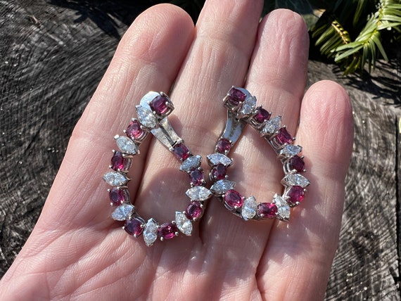 Gold Ruby Earrings, Ruby Drop Earrings, Ruby Diam… - image 2