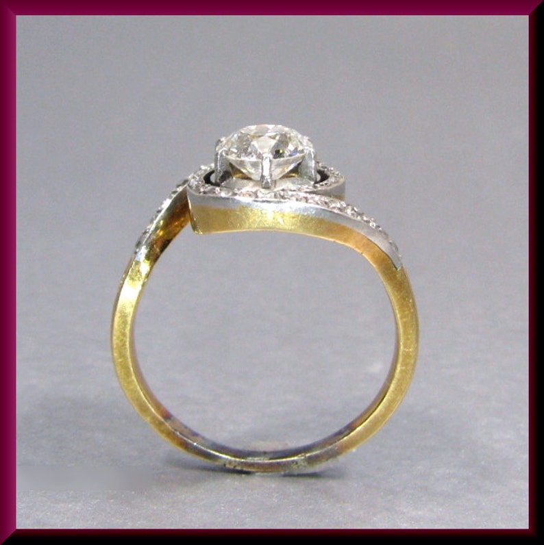 Antique Diamond Engagement Ring Edwardian Engagement Ring with Old European Cut Diamond Platinum and 14K Yellow Gold Wedding Ring - ER 526S image 3
