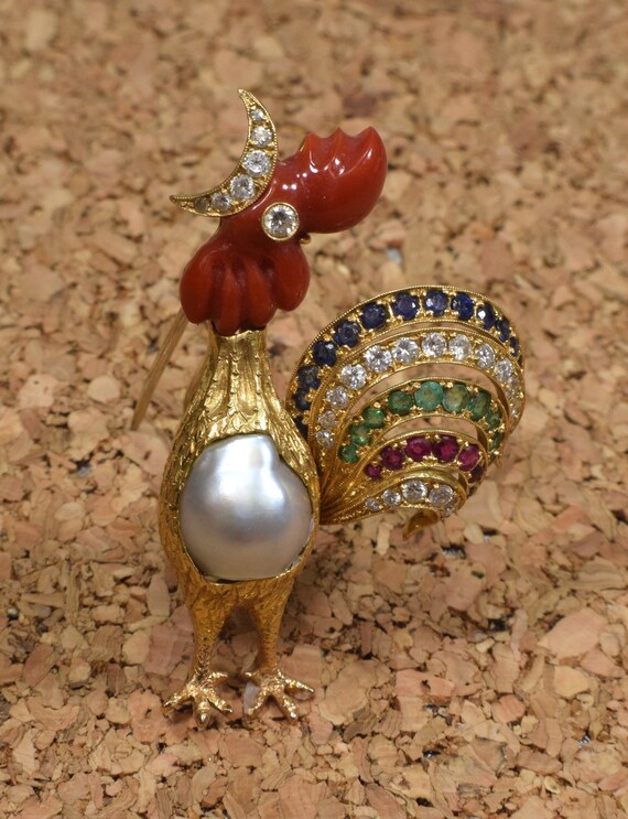 Gold Bird Brooch, Gold Rooster Brooch, Rooster Bro