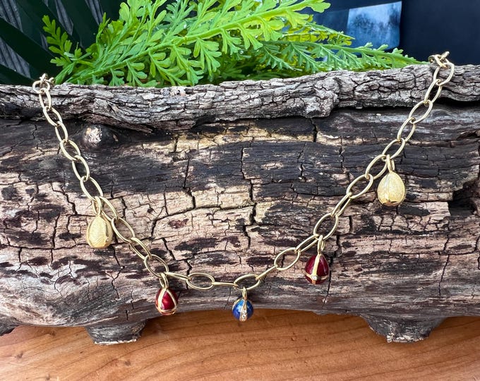Faberge 18K Yellow Gold Enamel Egg Necklace