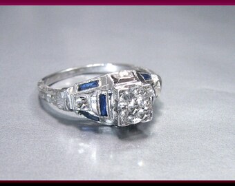 Art Deco Diamond Engagement Ring Vintage Diamond Engagement Ring with Old European Cut Diamond Platinum Wedding Ring - ER 373M