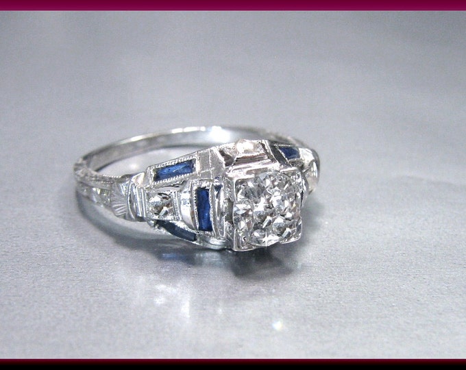 Art Deco Diamond Engagement Ring Vintage Diamond Engagement Ring with Old European Cut Diamond Platinum Wedding Ring - ER 373M