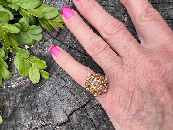 Vintage 18k Gold Amethyst Sputnik Cocktail Ring - image 3