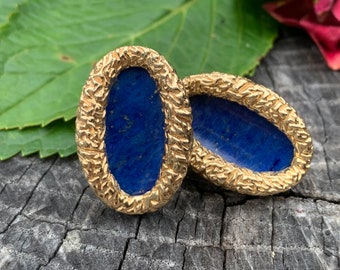 Yellow Gold Lapis Earrings, Lapis Earrings, Gold and Lapis Earrings