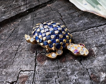 RESERVED for Carissa NFS Layaway Payment 6 Sapphire Turtle Pin, Gold Tortoise, Gold Turtle Charm, Diamond Turtle Pin